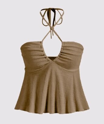 Y2K Halter Neck Tie Backless Top In Brown
