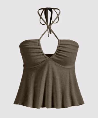 Y2K Halter Neck Tie Backless Top In Smoky Green