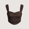 Y2K Solid Ruched Brown Crop Tank Top