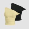 Combo of 2: One-Shoulder Ruched Crop Top in Black and  Vanilla