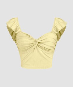 Cropped Vest Ruffle Top In Vanilla
