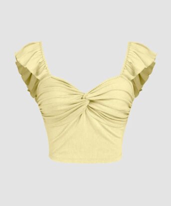 Cropped Vest Ruffle Top In Vanilla - S