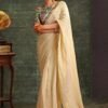 Beige Floral Printed Pre-Stitched Tissue Saree With Blouse