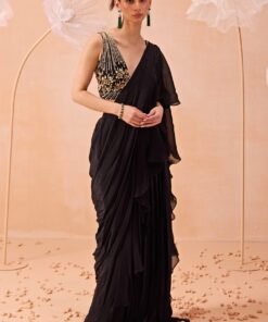 Black Embellished Ruffle Saree