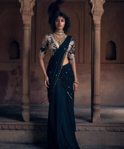 Black Predraped Georgette Saree