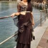 Black Ruffled Pre-Draped Saree With Embellished Blouse