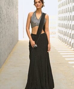Black Sequin Embroidered Pre Stitched Georgette Saree