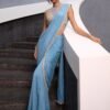Blue Georgette Pre Draped Saree