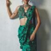 Bottle Green Printed Chiffon Pre-Draped Saree