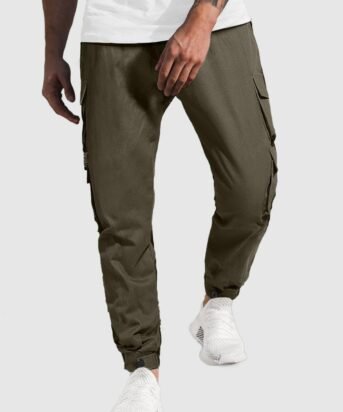 Men Streetwear Multi-Pocket Drawstring Beam Feet Olive Green Cargo Pants