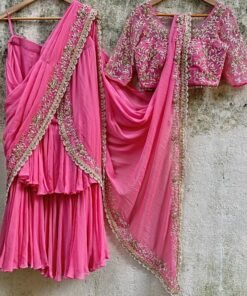 Candy Pink Draped Ruffle Saree