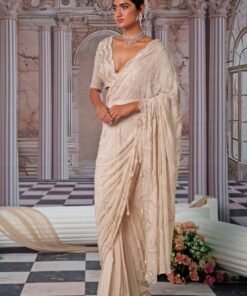 Champagne Embroidered Georgette Saree