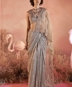 Champagne Gold Crushed Pre Draped Saree