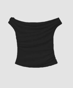 Black Off-Shoulder Ruched Fitted Top
