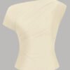 One Shoulder Ruched Asymmetrical Top in Beige