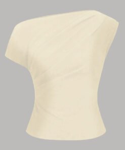 One Shoulder Ruched Asymmetrical Top in Beige
