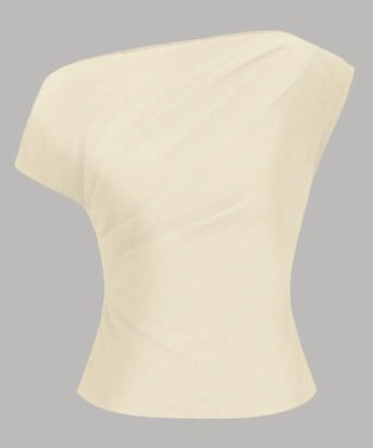 One Shoulder Ruched Asymmetrical Top in Beige