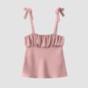 Tie Strap Ruffle Front Cami Top in Rose Pink