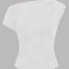 One Shoulder Ruched Asymmetrical Top in White