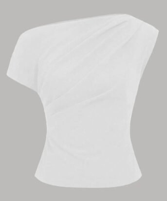 One Shoulder Ruched Asymmetrical Top in White