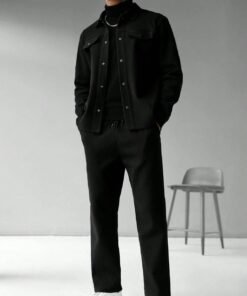 Men Solid Color Long Sleeve Single-Breasted Jacket And Pants Set