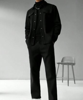 Men Solid Color Long Sleeve Single-Breasted Jacket And Pants Set