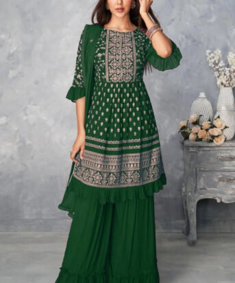 Women's Ethnic Wear Nyra Cut Embroidery Pakistani Style Kurti Sharara And Dupatta