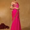 Hot Pink Silk Pre-Draped Saree With Corset