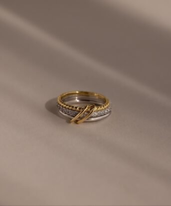 Pave Mixed Metal Linked Ring Set