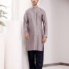 Men's Dark Grey Viscose Embroidery Kurta