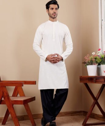 Men's White Viscose Embroidery Kurta