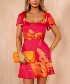 Lorna Pink and Orange Satin Floral Dress