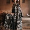 Navy Blue Printed Chiffon Predraped Saree