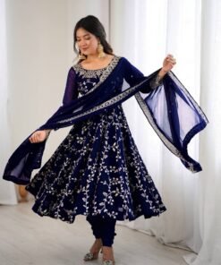 Women's Blue Georgette Embroidery Anarkali Set
