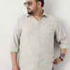 Plus Men's Beige Linen Blend Full Sleeve Relaxed Fit Casual Solid Shirt