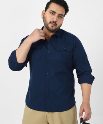 Men's Navy Cotton Full Sleeve Regular Fit Casual Solid Shirt