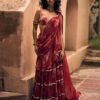 Red Floral Printed Chiffon Predraped Saree