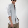 Men's Light Grey Linen Blend Full Sleeve Relaxed Fit Casual Solid Shirt