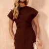 Terri Brown Ruched Waist Mini Dress