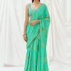 Turquoise Blue Printed Crepe Predraped Saree